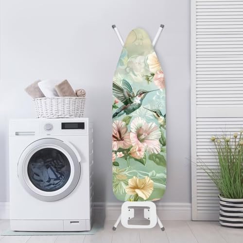 ZDCUSTOM Flower Hummingbird 15x54 Inch Standard Size Iron Covers with Elastic Edge Hook Loop Fasteners Ironing Table Cover Ironing Board Protector - color: Flower Hummingbird-2