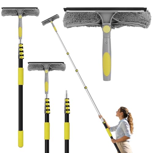 Window Squeegee with Extension Pole, 26FT Reach Squeegee for Window Cleaning, 2-in-1 Windows Washer, 180°Rotated Windows Cleaner Squeegees, Washable Window Squeegees for Home, Mirror, Car - size: 20FT