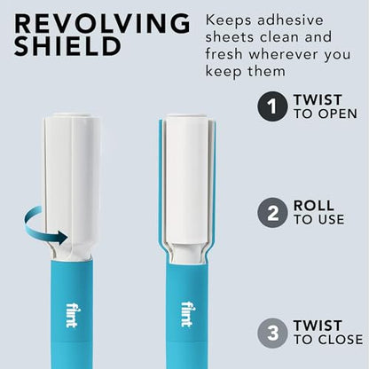 Flint Plus Retractable Lint Remover & Pet Hair Roller for Clothes – Refillable & Reusable Lint Roller with 70 Extra Sticky Tear-Off Sheets – Value Pack, Light Blue - style: Light Blue - 70 Sheets