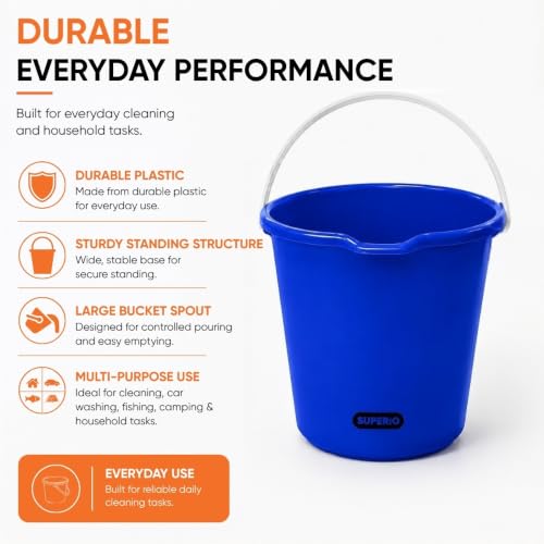 Superio 2.75 Gallon Bucket, Plastic Cleaning Pail with Handle, Car Wash Bucket, Small Utility Bucket for Mopping, Fishing, Camping & Household Use, Durable, Blue - 4 Pack - color: Blue, size: 4 Pack