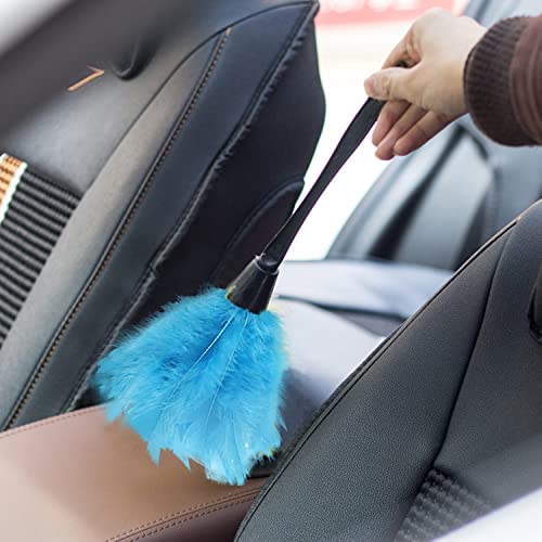 Turkey Feather Dusters for Car Blinds Kitchen Keyboard Office, Eco-Friendly Reusable （2 pcs Blue） - color: Blue
