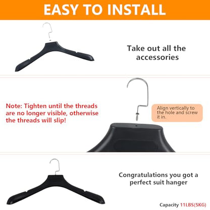 DEDU Suit Hangers for Men 40 Pack, Extra Wide Suit Hanger Non Slip Width 17.7", Thick Plastic Coat Hangers Black with Metal Hook - color: Black-40