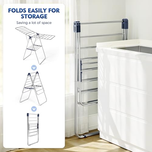 APEXCHASER Large Stainless Steel Clothes Drying Rack - color: Blue, size: 2 Wings