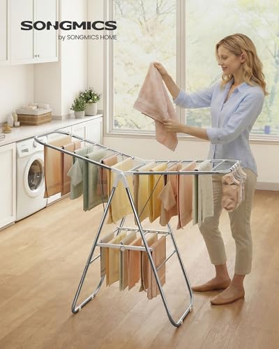 SONGMICS Clothes Drying Rack, Foldable Metal Airer, 19.3 x 51.2 x 39.4 in - color: White, size: 51.2"W x 39"/44.9"H