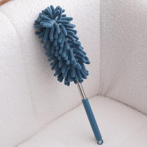 Telescopic Microfiber Duster with Extendable Pole (12 to 31.5 Inch), Washable Dusting Wand for Cleaning Home Furniture, Car Interior, Blinds and Ceiling Fans, Blue