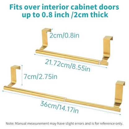 Over Cabinet Towel Holder, Stainless Steel Adjustable Length Over Cabinet Door Kitchen Towel Bar. Dish Towel Holder Hanger Suitable for Cupboard,Door,Cabinet,Laundry. Gold