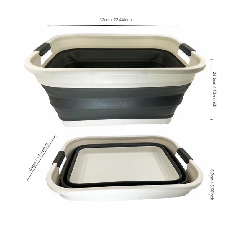 SAMMART 41L (10.8 gallons) Collapsible Plastic Laundry Washing Tub/Basket-Foldable Pop Up Storage Container/Organizer-Portable Hamper(1, Grey/Washed Black) - color: Grey/Washed Black