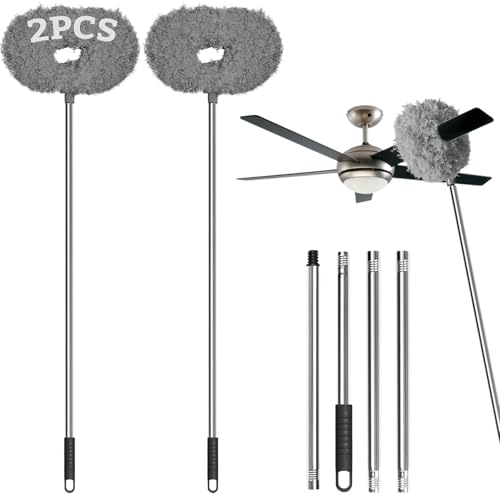 Eunice 2PCS Ceiling Fan Cleaner Duster with Extension Pole,Gray 4.2FT - color: Gray, size: 4.2FT