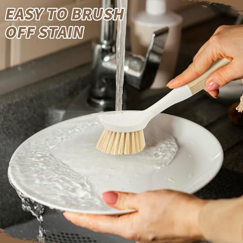DEBETOOL 4-Pack Dish Brush, Built-in Scrubber with Handle