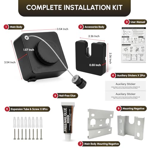 Retractable Clothesline Indoor, Wall Mounted, Black - color: Black