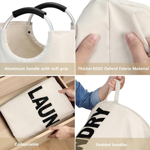 Maxsilan 90L Large Laundry Basket Bag, Collapsible Tall Hamper, Beige - color: Beige, size: 90L