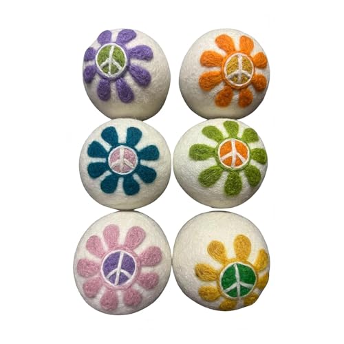 Ezhippie Quality Wool Dryer Balls - 6 XL Flower Pack - 1000+ Loads - Pure Organic Wool - Reusable Natural Fabric Softener Perfect with Essential Oils, Reduce Clothing Static and Wrinkles - color: Floral