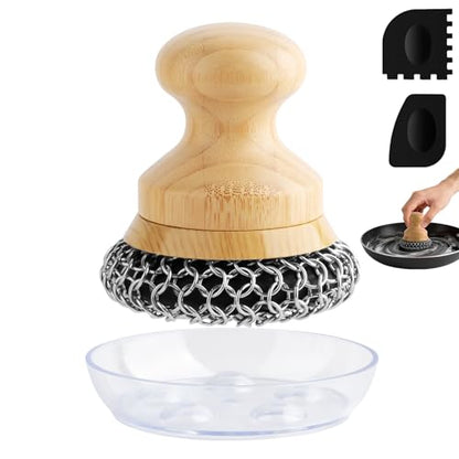 Scrubber for Cast Iron Pan, Pot Cleaner with 2 Scrapers,Chain Mail Cleaning Brush for Dishes, Pots, Pans, Griddles, Grills(Large Chain Mail) - size: Large Chain Mail