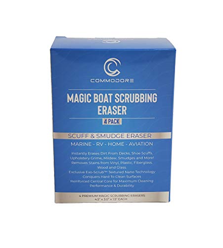 Commodore Magic Boat Scrubbing Erasers for Cleaning Dirt, Deck Marks, Grime, Streaks, and More | Pack of 4