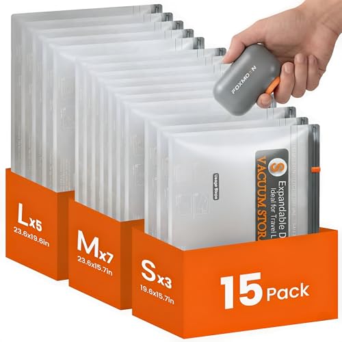 Vacuum Bags for Clothing Travel with Rechargeable Electric Pump, 15 Pack Compression Vacuum Storage Bags for Luggage and Seasonal Storage, Space Saver Seal Bags for Cruise and Vacation - size: 15 Pack Travel Size