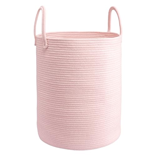 Woven Cotton Rope Laundry Basket, 15" x 20" Laundry Hamper, Pink - color: pink, size: Regular