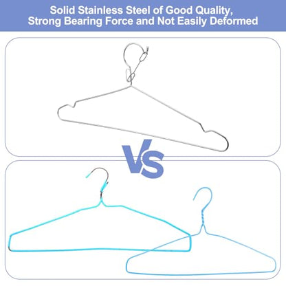 16.5” Lockable Wire Clothes Hangers, 20 Pack 4mm Windproof Stainless Steel RV Hangers Wire Heavy Duty Lock Hook Metal Closet Hanger Space Saving Metal Hanger for Closet RV Hotel Wardrobe