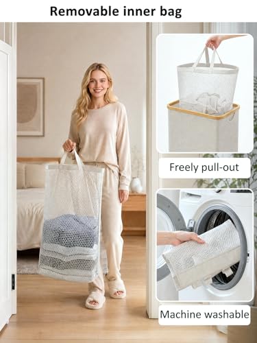 IEGrow Laundry Hamper with Lid,110L Laundry Basket with Mesh Bag,Light Grey - color: Light Grey, size: 110L