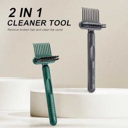 2 Pack Hair Brush Cleaning Tool, 2-in-1 Cleaner Tool, Portable Cleaning Tool Set for Brush Comb Keyboard, Remover Rake for Removing Hair Dust, Home and Salon Use(Green&Grey) - color: 2 Pack-GreenGrey