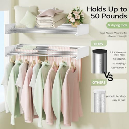 Vikaqi Wall Mounted Clothes Drying Rack 32", Foldable Wall Laundry Rack - color: White, size: 32" Wide