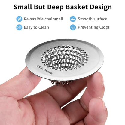 TRAPMATE 2PCS Bathtub Drain Strainer, 2.8" Patented Reversible Shower Tub Drain Hair Catcher, 304 Stainless Steel Drain Cover Protector fits Bathtub & Wash Basin, for Drains Under 2.5 Inches - color: Silver Silver