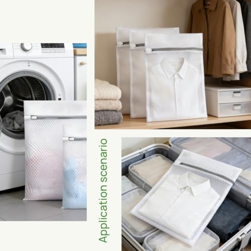 Laundry Bags Mesh Wash Bags for Delicates, 3Pcs 12"x16" honeycomb mesh fine Storage Bag, sturdy smooth zipper, suitable for shirts, underwear, bras, shoes (3)