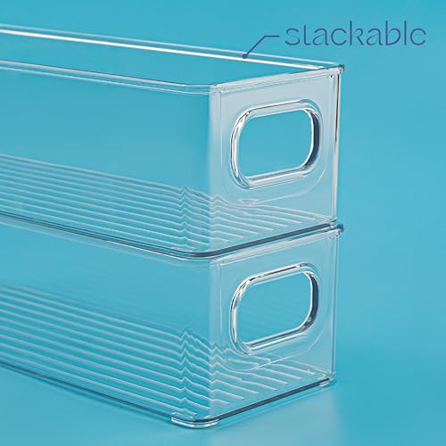 Plastic Food Storage Clear Container 2 Pack Bin with Handles for Organizing Kitchen, Pantry, Refrigerator, Freezer, Pantry, Cabinet, Closet, Bathroom. Stackable 10”x4”x3” - size: 10x4x3