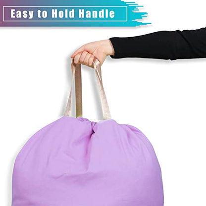 LOLOMLO Extra Large Canvas Laundry Bags with Handles & Drawstring Closure, Heavy Duty Tears Resistant Clothes Storage Travel Bags,25.5"x34",Purple - color: Purple