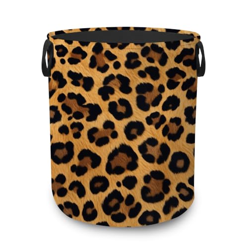Leopard Print Portable Laundry Hamper,Boho Wild Animal Collapsible Clothes Basket with Handles,Waterproof Oxford Cloth Organizer for Dorm Bedroom Bathroom Nursery,16 x 20 Inch - color: Leopard Print,Boho Wild Animal