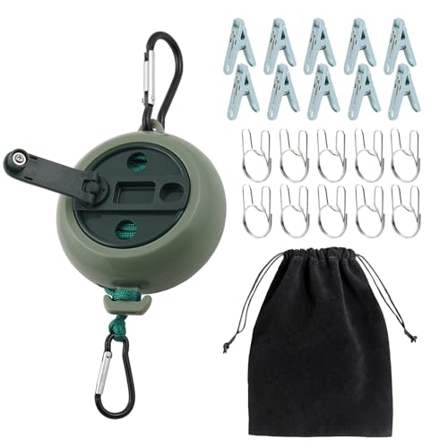 32Ft Portable Travel Clothesline is Also an Outdoor Camping Clothesline, Cruising Clothesline for Drying Clothes on Cruise Ships with 10 Windproof Clips, 10 Clothespins, 1 Storage Bag (Green) - color: Green