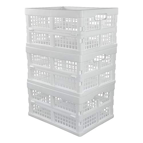 Begale 15 Liter Plastic Collapsible Baskets, 3-Pack Folding Crates, White - size: 14 L