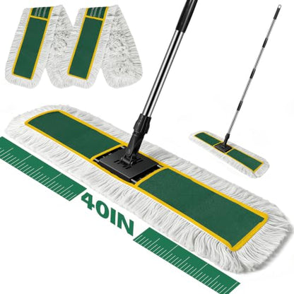 40" Commercial Dust Mop for Floor Cleaning, Heavy Duty Industrial Mop - color: Green(40"*8.3")