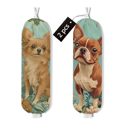 2Pcs Dog Plastic Bag Holder, Wall Mount Grocery Bag Holder - color: multicolour 1322