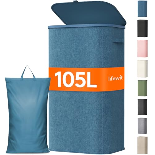 Lifewit 105L Large Laundry Hamper with Lid, Removable Inner Bag, Dark Blue - color: Dark Blue, size: 105L
