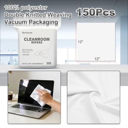 Cleanroom Cloth Wipes 12"x12",140GSM,Bag of 150 Pcs - size: 12"×12"(Pack of 150)