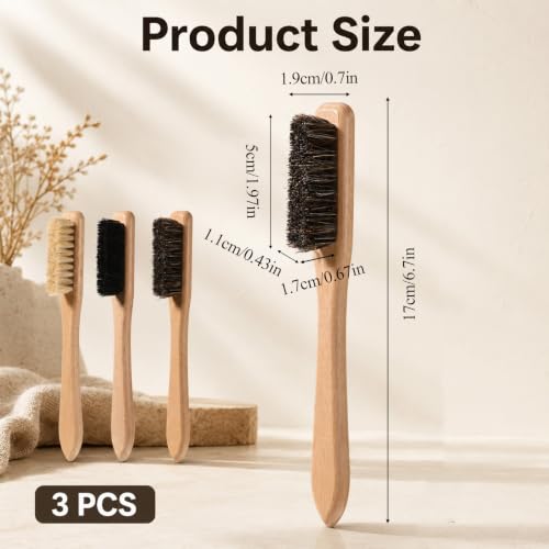 3 PCS Laundry Stain Brush, Natural Bristle Laundry Brush for Stains on Clothes, Portable Wood Handle Stain Remover Brushes for Clothes Shoes for Scrubbing Stains from Furniture Fabric Leather