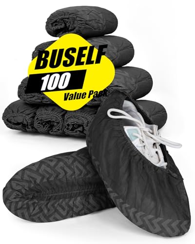 Buself X-Large 100 Count Shoe Covers Disposable Non-Slip, Premium Cloth Boot Covers, Slip-resistant, Durable, Breathable, Non-toxic, Recyclable, Stretchable Fits Up to Size 13 US Men - Black - size: 100ct Up to Men13 & Women All