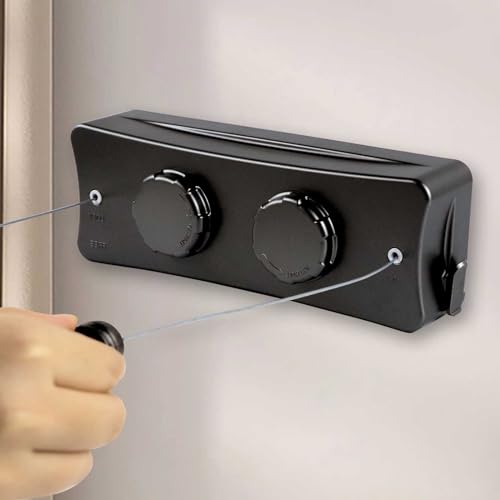 Longzhuo16.7 Ft Retractable Clothesline Indoor, 2 Wire Holds 88 lb(Single 44 lb) Wall Mounted Prevent Sagging Clothes Drying Line, for Balcony, Laundry Room, Yard, Dormitory (Black)