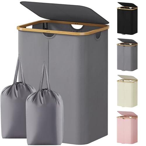 Lifewit 150L Double Laundry Hamper with Lid and Removable Bag, Gray - color: Charcoal Gray, size: 150L