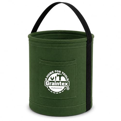 Graintex Canvas Utility Bucket 12"x15", Round Tool Bucket, Reinforced Base & Carry Handle, Ripstop Canvas, Multi-Purpose Bag for Jobsite, Gardening, Home Use, Ideal for Tool Storage Solutions - color: Hunter Green