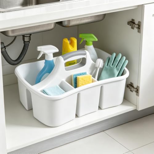 Divided Plastic Cleaning Caddy with Carry Handle