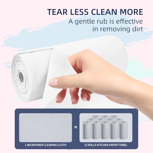 & PLUSH Microfiber Cleaning Cloth Roll - 50 Pack, Tear Away Microfiber Towels, 12" x 12", Reusable, Washable, Streak Free, Ultra Absorbent Dish Rags for Car, Home, Garage or Shop (White) - color: White