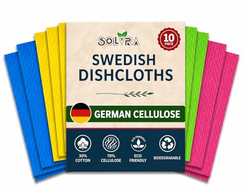 10 Pcs Multicolor Swedish Dishcloths for Kitchen, Washable German Cellulose - color: 10 Pcs- Multicolor Plain