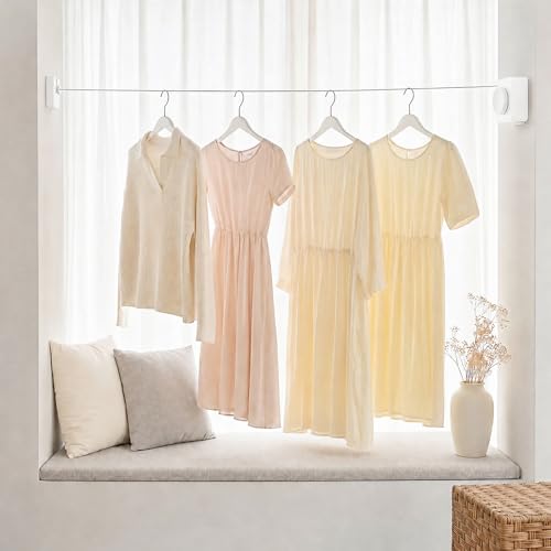 Telescopic Clothes Line, Adjustable Indoor Outdoor Drying Line, Portable Multifunction Drying Rack (White) - color: White