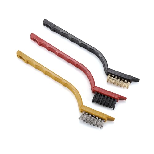 5Pcs Kitchen Stove Cleaning Brush Scraper Tool Set Heavy Duty Scraper for Gas Burners Cooktop Pot Pan Brass Nylon Head Brushes for Range Hood Grease Grime