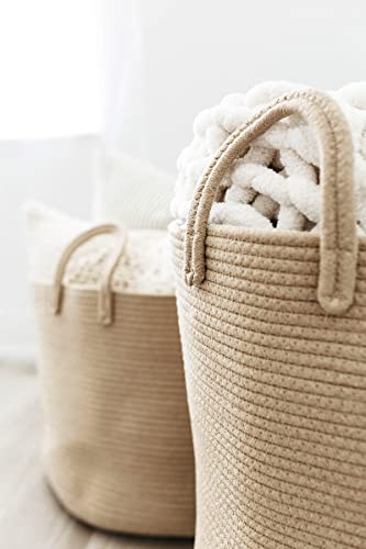 OrganiHaus Round Toy Basket & Blanket Basket, Cotton Rope 20x13" - color: Full Honey, size: Wide