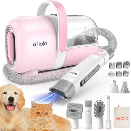 Afloia 6-in-1 Dog Grooming Kit, Pet Grooming Vacuum for Shedding, Dog Hair Vacuum with Clipper Nail Trimmer Grinder, Pet Brush Groomer at Home, Low Noise Cats Hair Remover, 1.5L Dust Cup, Pink - color: Pink