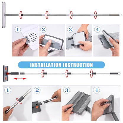 Mops for Floor Cleaning with 57" Long Handle, Baseboard Cleaner Tool with 84" Handle, 2 Reusable Pads, Wet and Dust Mopping for Hardwood, Laminate, Tile Floor, Skirting Board, 7Pcs Gray - size: 7Pcs