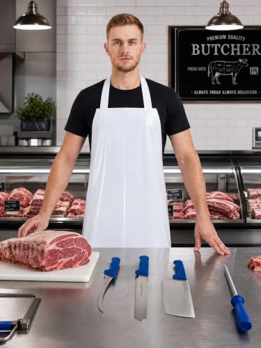Molaxhome Waterproof Oil-Resistant Vinyl Apron Chef Apron for DishWashing - color: White