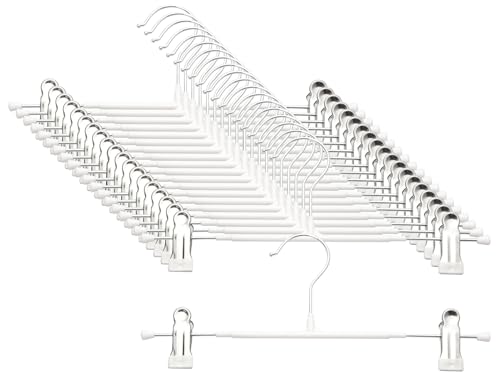 Pants Hangers with Clips - 20 Pack Heavy Duty, Non-Slip Adjustable Space Saving Skirt Hangers for Pants, Jeans, Shorts | White | 12 Inch - color: White, size: 20 Pack